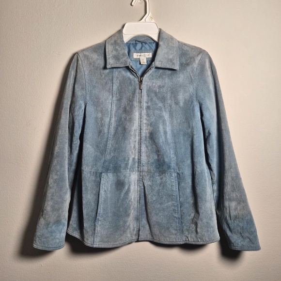 Coldwater Creek VTG Y2K Denim Blue 100% Seude Calf Leather Costal Cowgirl Jacket - Picture 9 of 15